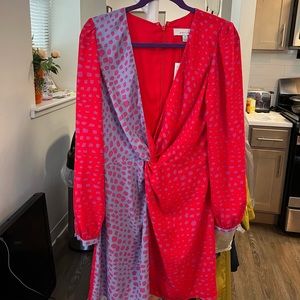 Red and lavender low cut dress